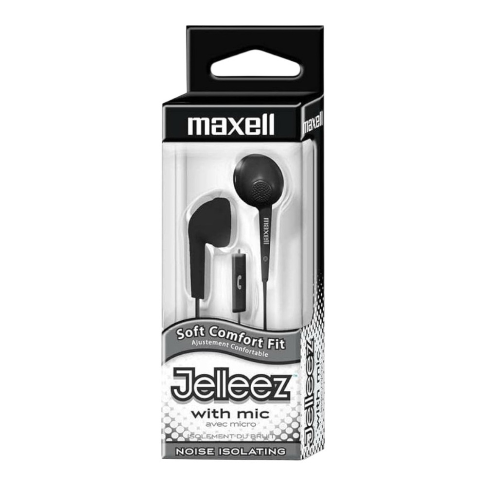 Maxell MAX191569 Jelleez Soft Earbuds with Mic Black Soft Comfort Fit